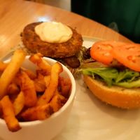 Burger with tempeh bacon. Delicious. at Fresh Kitchen & Juice Bar in Toronto