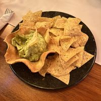 Guac and chips   at Elvi's Kitchen in San Pedro