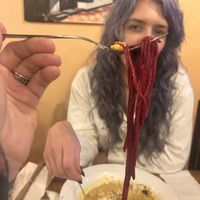 Beetroot pasta magic   at Elvi's Kitchen in San Pedro