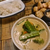 Coconut soup. Rice. Tofu with chilli and peanut dipping sauce at Phranakhon Thai Tapas in Harrogate