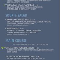 Dinner menu  at Crater Lake Lodge in Klamath Falls
