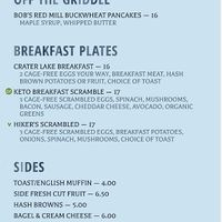 Breakfast menu  at Crater Lake Lodge in Klamath Falls