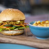 Burger & fries  at Kin Cafe in Seminyak