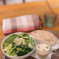 Green Salad with soup and bread at Mr. Farmer - Midtown Hibiya in Tokyo