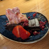 Chocolate cake with strawberry sorbet at Zeeuwse Streken in Middelburg