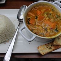 Sweet potato, chickpeas coconut curry served with rice at ALEX in Berlin