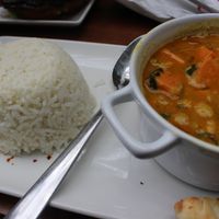 Sweet potato, chickpeas coconut curry served with rice at ALEX in Berlin