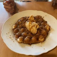 Biscoff Belgian waffles and ice cream  at The Good Heart - Tibetan Memories in Frome