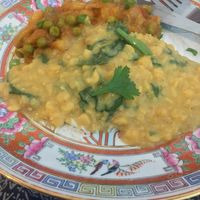 Pea and potato with dal/rice.  at The Good Heart - Tibetan Memories in Frome