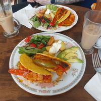 Vegan tacos and vegan iced Chai Lattes at Fishface Café in Ipswich