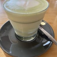Macha latte with coconut milkk  at Buchanan Bistro in Banchory