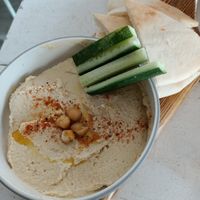 Hummus and pita at Roots Plant-Based Cafe in Da Nang
