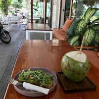 Avo toast and coconut juice  at Roots Plant-Based Cafe in Da Nang
