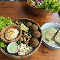 Mediterranean bowl with hummus at Roots Plant-Based Cafe in Da Nang