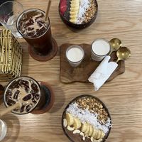 Drinks and smoothie bowls   at Roots Plant-Based Cafe in Da Nang