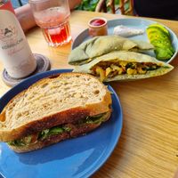 Brekkie Pita and grilled veggies Pesto sandwich at Roots Plant-Based Cafe in Da Nang