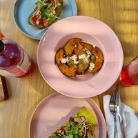Basil Pesto Toast, pumpkin Wedges, avo and shitake toast at Roots Plant-Based Cafe in Da Nang