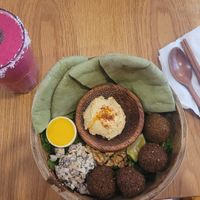 falafel bowl with dragon fruit smoothie at Roots Plant-Based Cafe in Da Nang