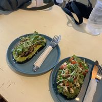 Avocado and Shiitake toast, and Kale-Basil pesto toast; both delicious! at Roots Plant-Based Cafe in Da Nang