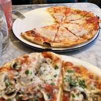 Cheese pizza & mushroom pizzaa  at Pizza Express in London