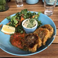 Sweet Potato 🍠 Fritters with Hummus  at Blank Coffee in South West London