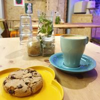 Choc chip cookie & latte at Blank Coffee in South West London