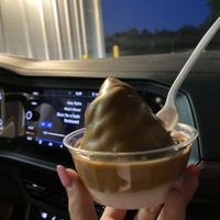 vegan vanilla sundae with peanut butter sauce - they considered this a large and charged $10+ for it  at The Ice Cream Hut in Midhurst