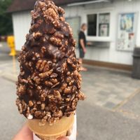 Yummy chocolate dipped vanilla with rice crispiest at The Ice Cream Hut in Midhurst
