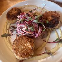 Vegan crab cakes made with artichoke hearts and chickpeas   at Cafe Manna in Brookfield