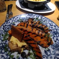 Grilled pumpkin and pot au feu with leek at Focus Eten en Drinken in Arnhem