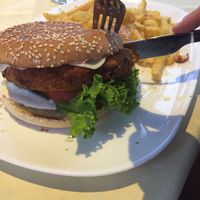 Vegetarian burger with fries at Gasthof Rosner in Altenmarktlim Pongau