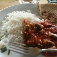 Okra stew with rice and pita. at Papaya in Aqaba