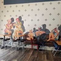 Cool wall art at PennyCup Coffee Haw Creek in Asheville