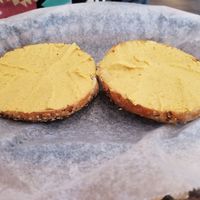 Everything bagel with hummus. at PennyCup Coffee Haw Creek in Asheville