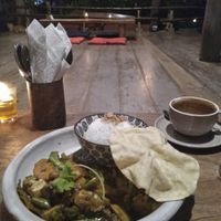 Soya latte and traditional indian dish. at The Kasbah in Langkawi