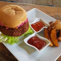 Vegan burger - has also tempeh at The Kasbah in Langkawi