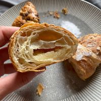 Inside the almond croissant at Pret A Manger - Exmouth Market in London