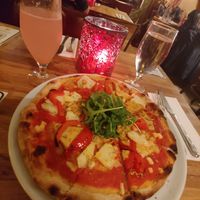 Hawaiian pizza with sparkling rhubarb  at Plads'n in Copenhagen