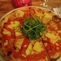 Hawaiian pizza; pineapple, tofu, and peppers! at Plads'n in Copenhagen