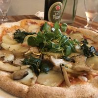 Pizza with potato and mushroom  at Plads'n in Copenhagen