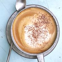 Soy oat cappuccino  at Cafe Blå in Copenhagen