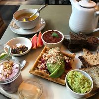 Brunch plate with tea at Cafe Blå in Copenhagen