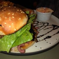 Their Portobello burger with a side of coleslaw  at Cafe Blå in Copenhagen