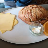 Bread and vegan cheese at Cafe Blå in Copenhagen