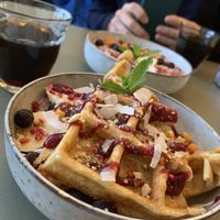 Vegan waffle at Cafe Blå in Copenhagen