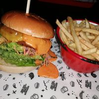 Harlem Fake burger with fries at Fat Hippo in Newcastle Upon Tyne