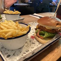 The ‘Harlem Fake’ burger with skinny fries 🍔  at Fat Hippo in Newcastle Upon Tyne
