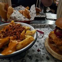 Loaded vegan chips & vegan December burger at Fat Hippo in Newcastle Upon Tyne