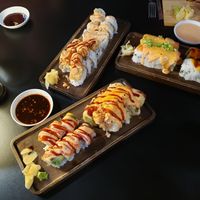 Spicy California, Popcorn, Firecracker, Rainbow, Aloha, and Vegas rolls at Spicy Tuna Sushi in Holland