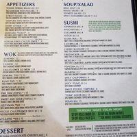 Vegan menu at Spicy Tuna Sushi in Holland
